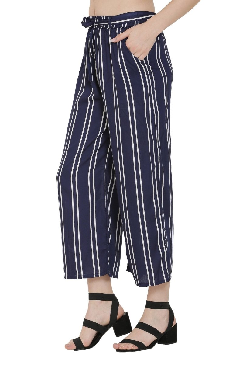Asmaani Navy Blue Color Rayon Fabric Stripped Palazzo | Grocsy