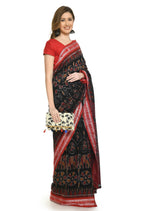 Vamika Sambalpuri Ikat Cotton Dehabandha Tribal Maroon & Orange Saree | Grocsy