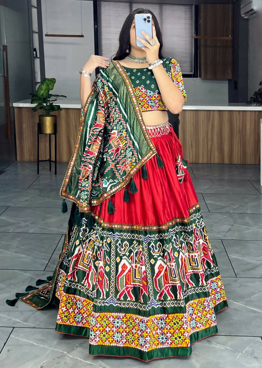 Yash Enterprise Red Dhola Silk Embroidery Semi Stitched Navratri Chaniya Choli | Grocsy