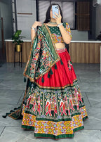 Yash Enterprise Red Dhola Silk Embroidery Semi Stitched Navratri Chaniya Choli | Grocsy