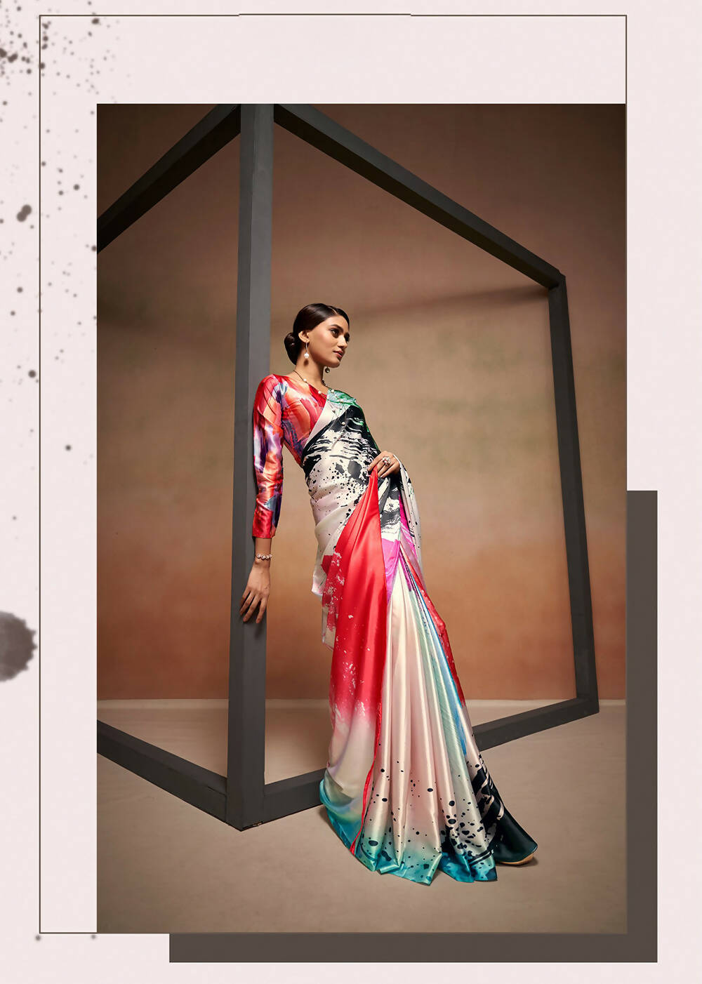 Green Satin Digital Printed Saree with Unstitched Blouse Piece - Jodha | Grocsy