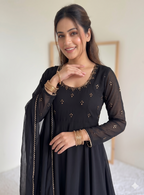 Teeya Creation New Party Wear Look Gerorrget Gown With Pant Dupatta Set - Black | Grocsy