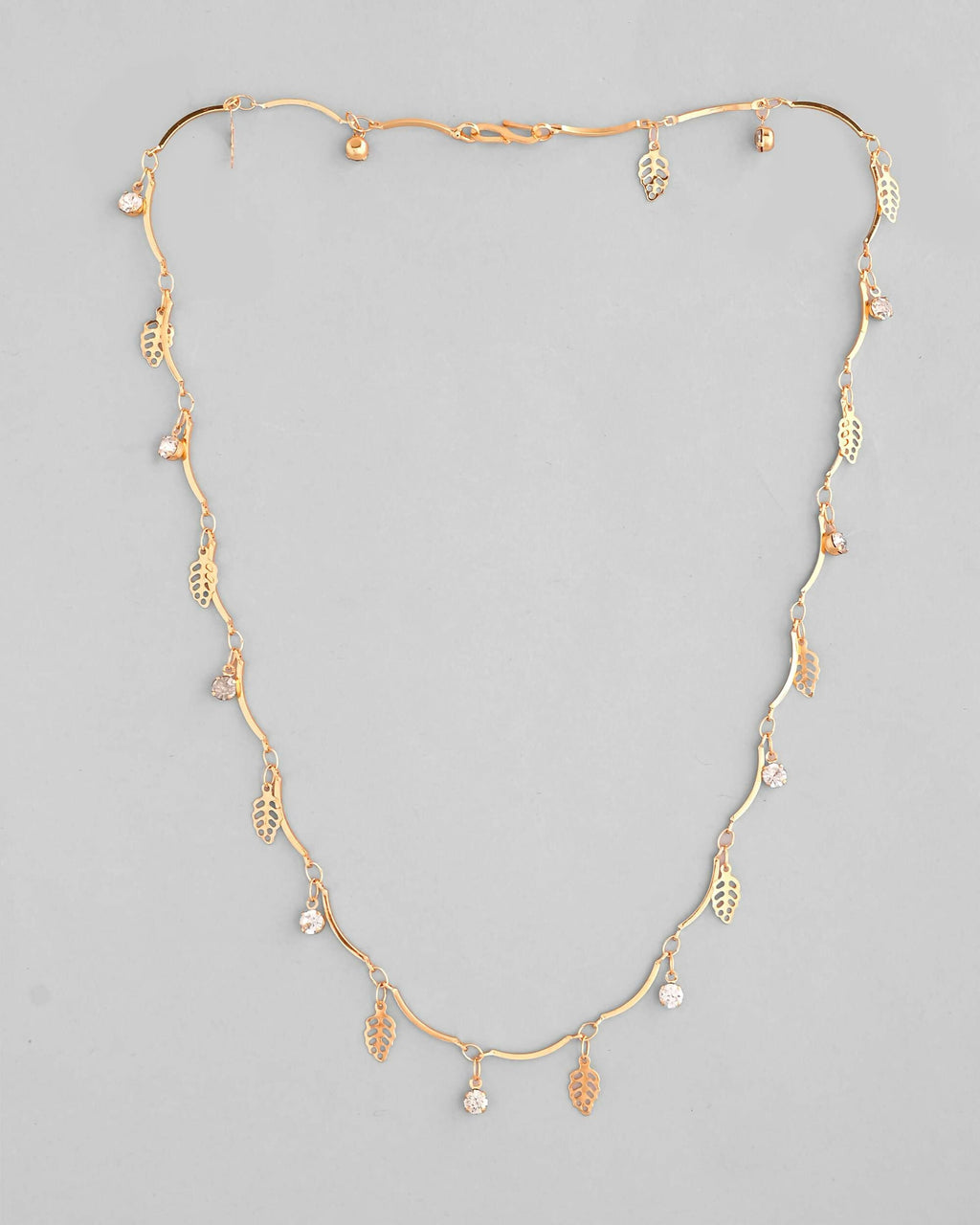 VOJ Gold-Polished Designer Chain For Women With AD Stone And Leaf | Grocsy