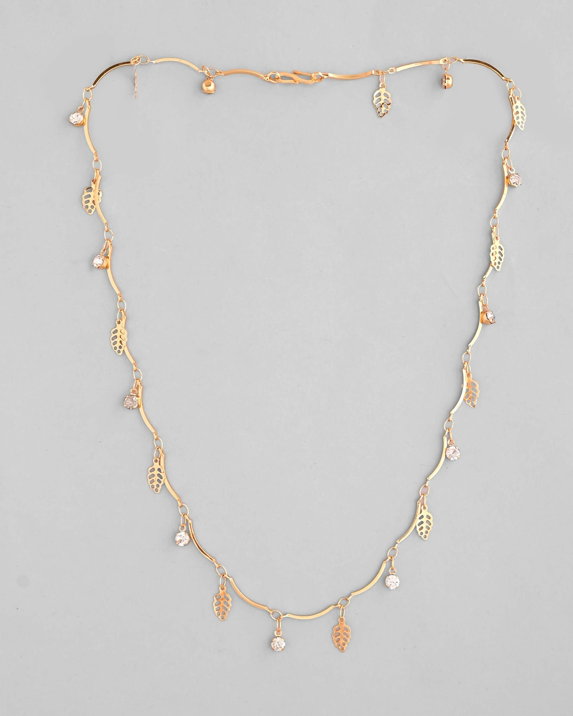 VOJ Gold-Polished Designer Chain For Women With AD Stone And Leaf | Grocsy