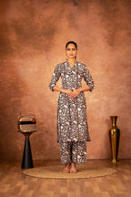 Joban Fashion Black Floral Hand Block Printed Cotton Kurta Pant Set | Grocsy