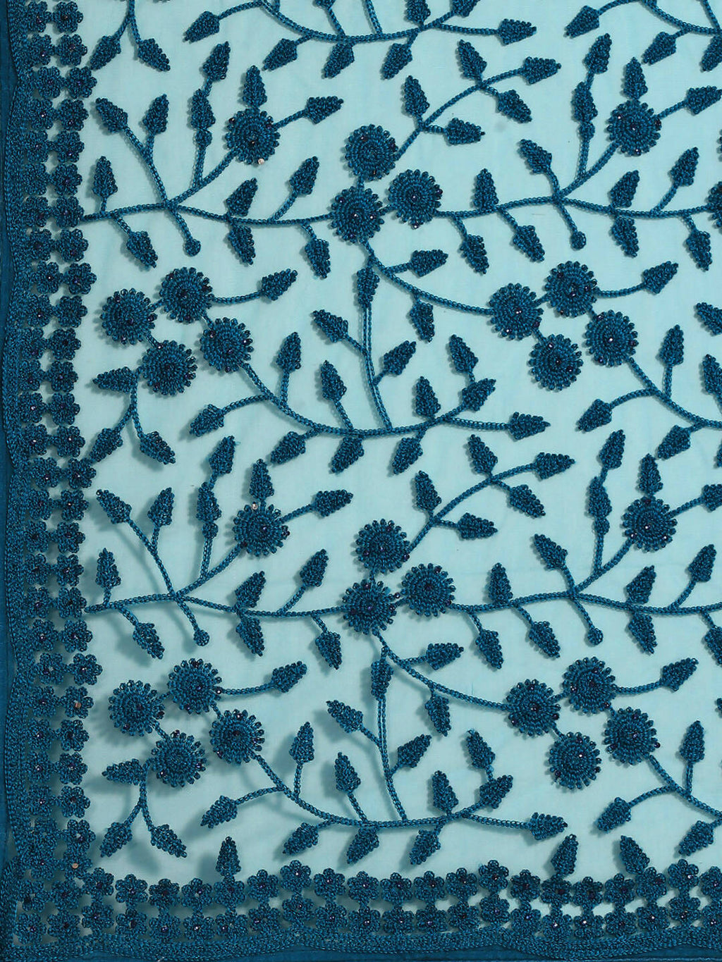 Blue Woven Design Net Saree with Blouse Piece - Kalamkari | Grocsy