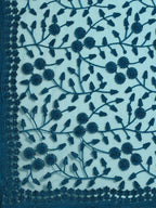 Blue Woven Design Net Saree with Blouse Piece - Kalamkari | Grocsy