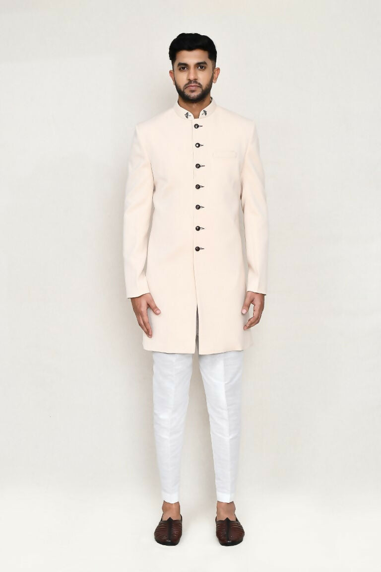 Joban Fashion Cream Colored Terry Rayon Fabric Indo Western With Straight Fit Pant | Grocsy