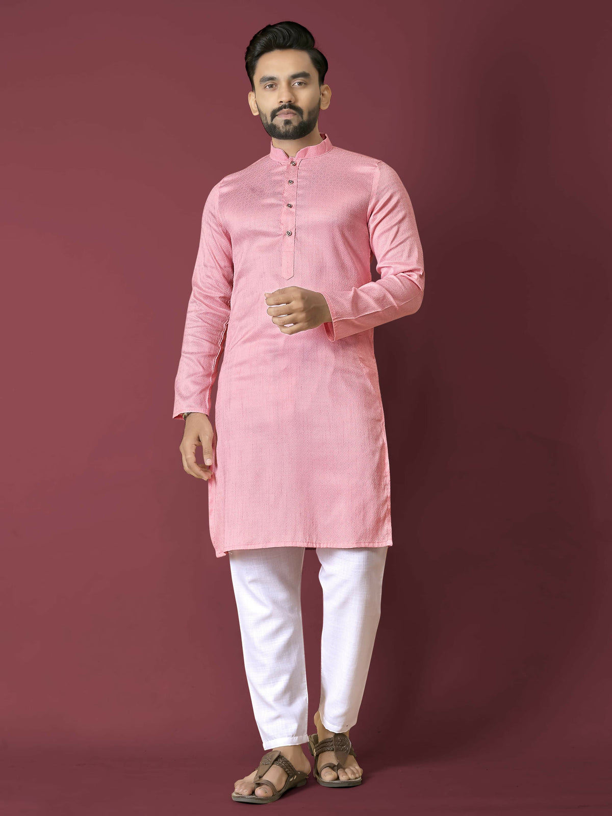 Anaita Pink Solid Soft Jacquard Silk Straight Kurta | Grocsy