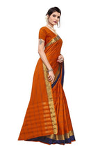 Vamika Orange Cotton Silk Weaving Saree (Rimi Checks Orange) | Grocsy