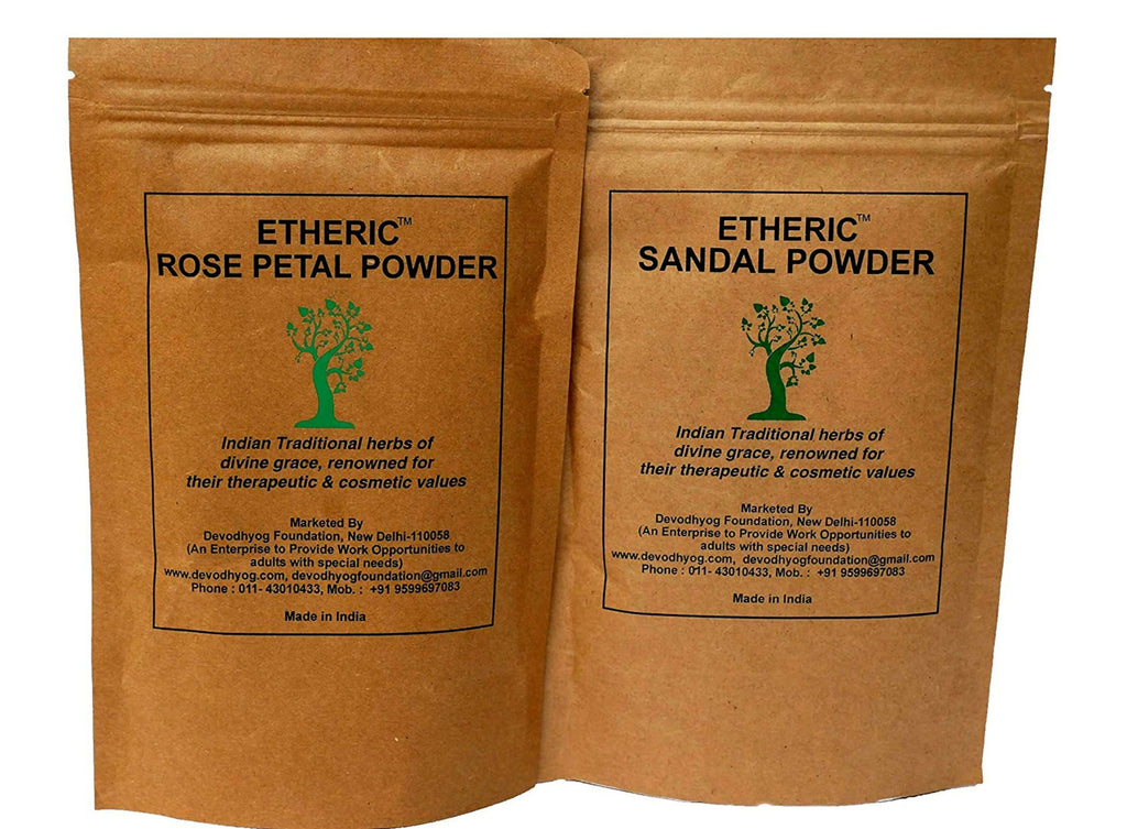 Etheric Sandal & Rose Powder Combo for Skin Glow, Whitening, Tighter & Wrinkle Free | Grocsy