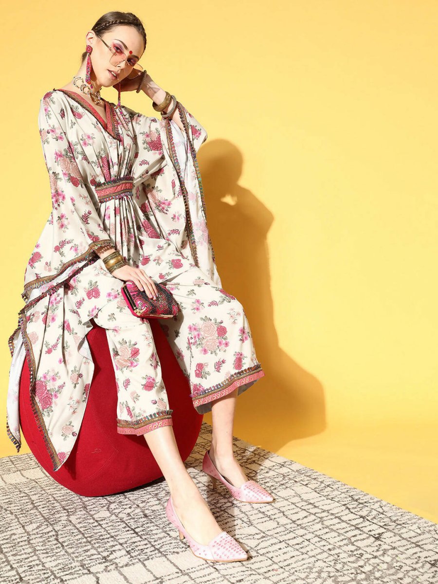 Ahalyaa Women Beige Colour Crepe Digital Printed Kurta Palazzo Set | Grocsy