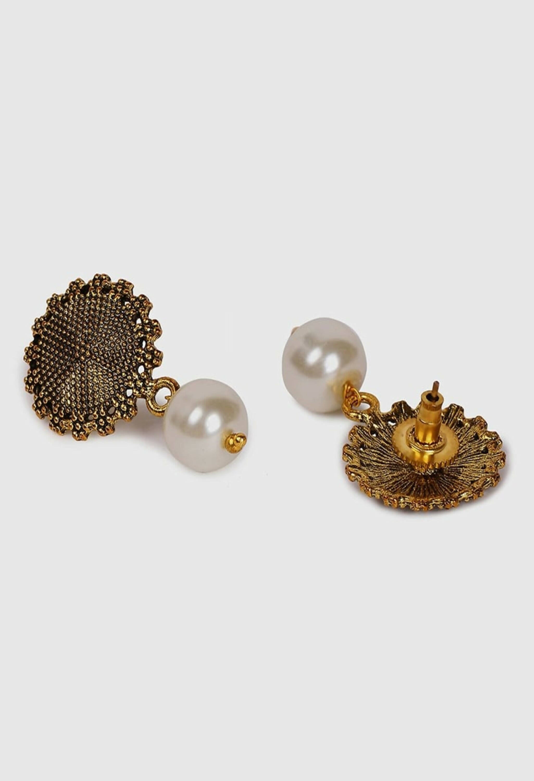 Mominos Fashion Joharkamal Oxidised Gold-Polished Pearls Work Long Necklace Handicraft For Women & Girls | Grocsy