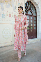 Vaasva Women Peach Muslin Embroidered Kurta, Pant & Dupatta Set | Grocsy