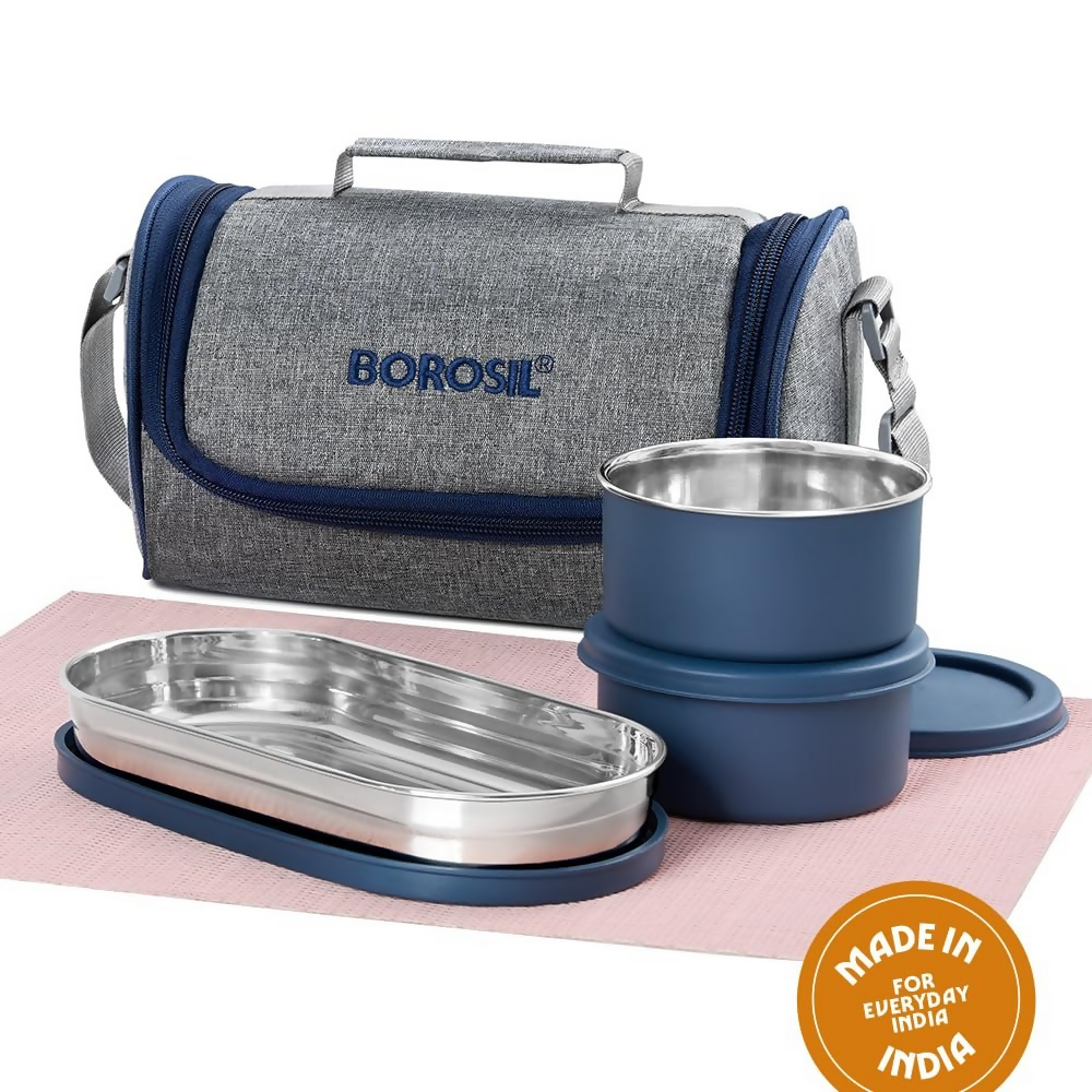 Borosil Carrymore Microwavable Stainless Steel Lunchbox with Bag | Grocsy