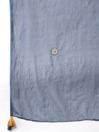 Yufta Women Blue Bandhani Printed Embroidered Detail Cotton Kurta with Trouser & Dupatta | Grocsy