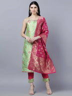 Myshka Women Green Ethnic Motifs Gotta Patti Kurta with Trousers With Dupatta Set | Grocsy