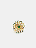 Ruby Raang Gold Polished Green Kundan Ring | Grocsy