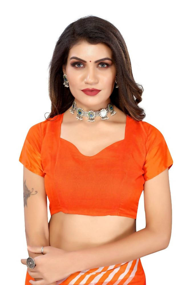 Vamika Orange Linen Satin Border Saree | Grocsy