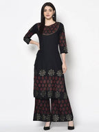 Aniyah Rayon Black Color Block Print Flared Slip-On Palazzo (AN-188K) | Grocsy
