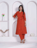 Miravan Womens Rust Floral Printed Angrakha Style Kurta With Palazzo | Grocsy