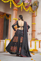 Black Viscose Rayon Thread Embroidery with mirror work Navratri Lehenga Choli with Dupatta - Raas | Grocsy