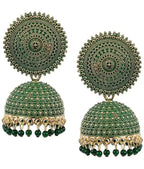 Mominos Fashion Joharkamal Gold-Polished Meenakari Jhumkas For Women & Girls (Green)