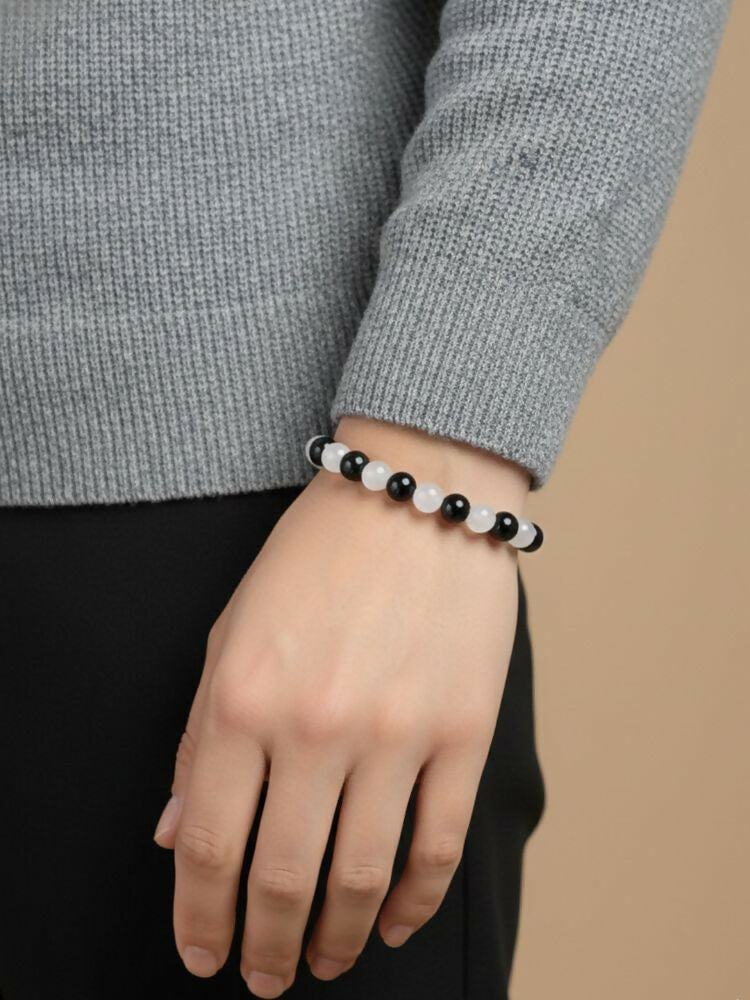NVR Black & White Beaded Bracelet for Men & Women | Grocsy