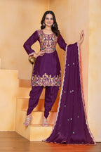 Teeya Creation Wine Color Chinon Silk Party Wear Punjabi Dhoti Suit | Grocsy