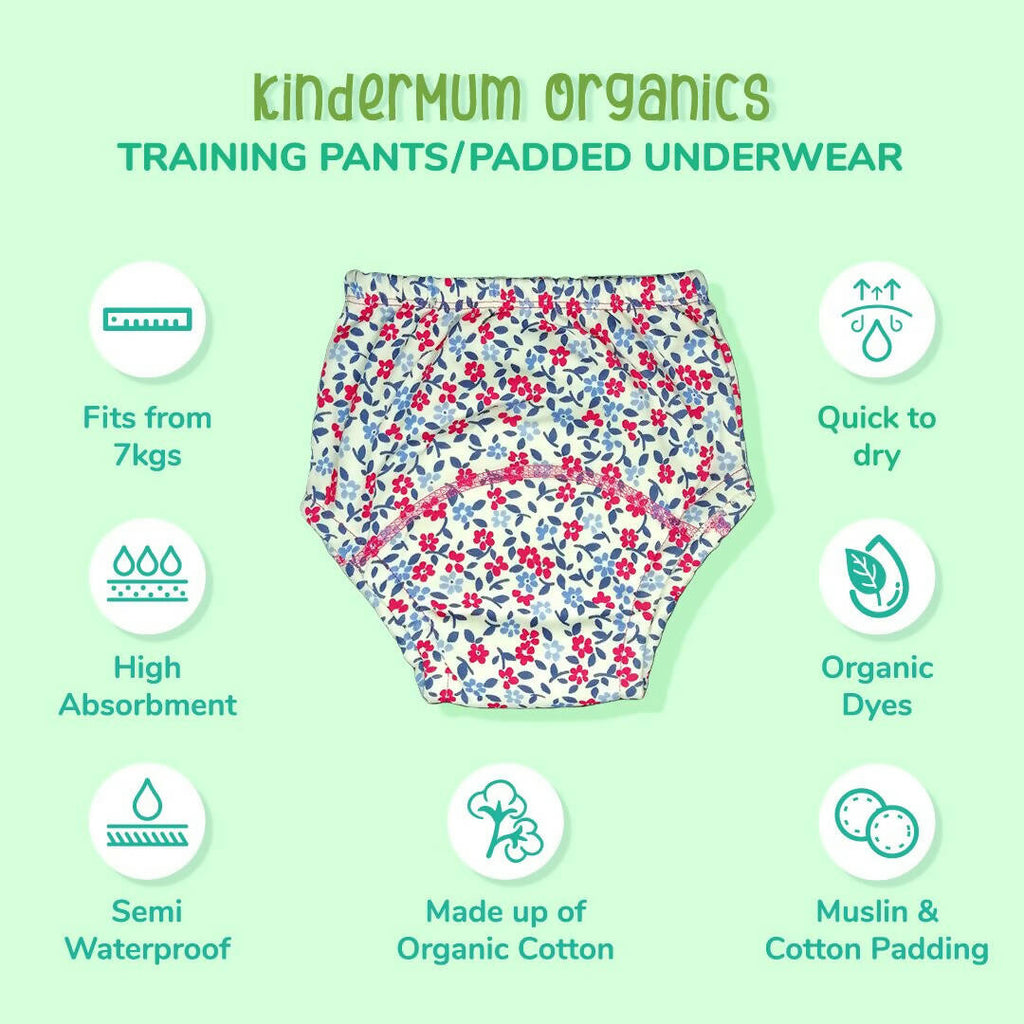 Kindermum Cotton Padded Pull Up Training Pants/Padded Underwear For Kids Flower Shower-Set of 2 pcs | Grocsy