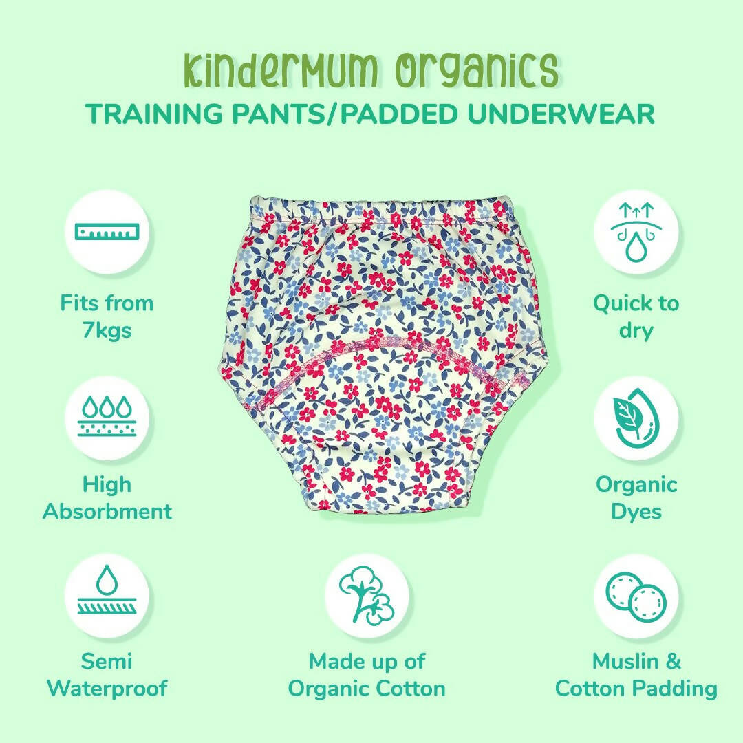 Kindermum Cotton Padded Pull Up Training Pants/Padded Underwear For Kids Flower Shower-Set of 2 pcs | Grocsy