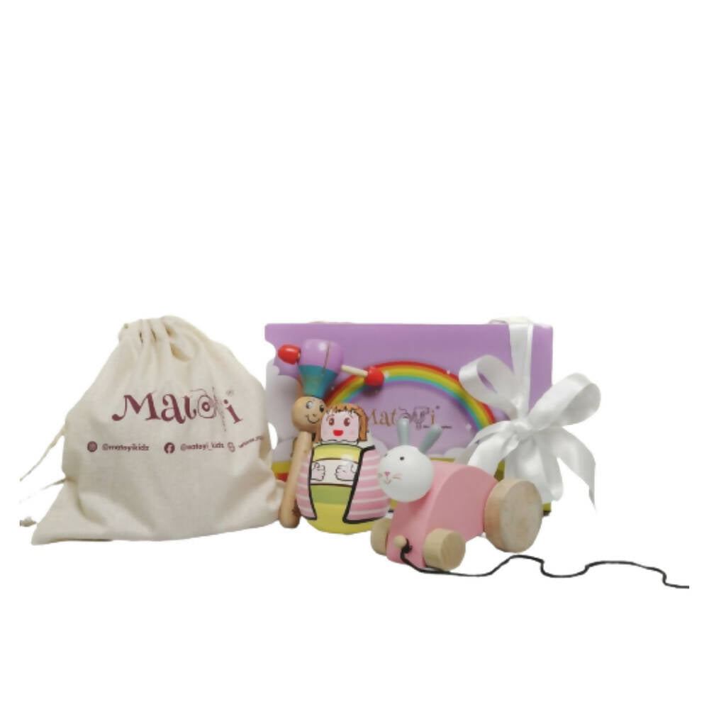 Matoyi Wobbly Doll & Pink Rabbit Pull Along & Maraca Rattle For Kids | Grocsy