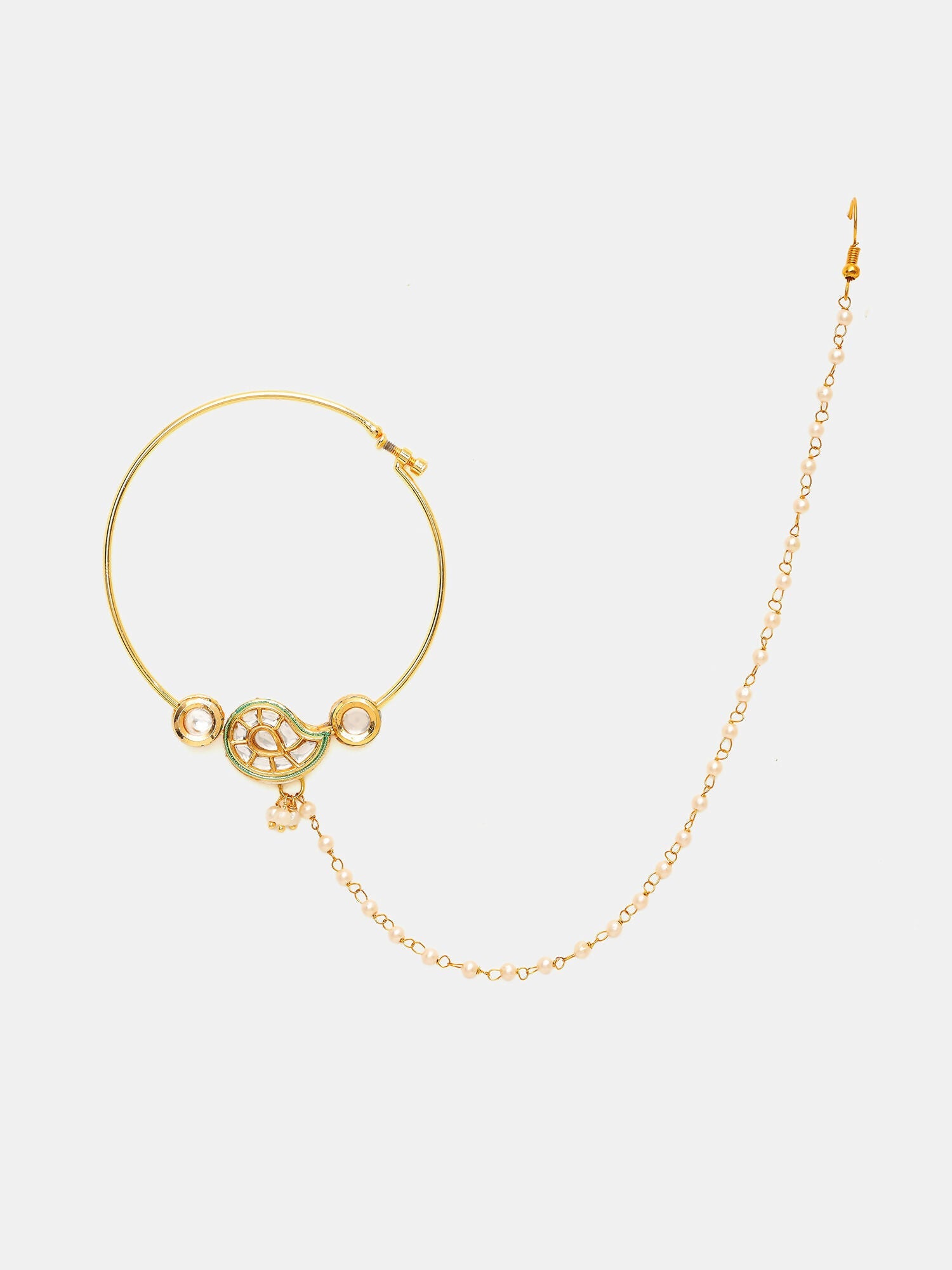 Ruby Raang 22k Gold Polished Kundan Maharani Nose Ring (Clip On) | Grocsy