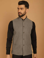 Even Apparels Nehru Jacket With Welt Pockets - Grey | Grocsy