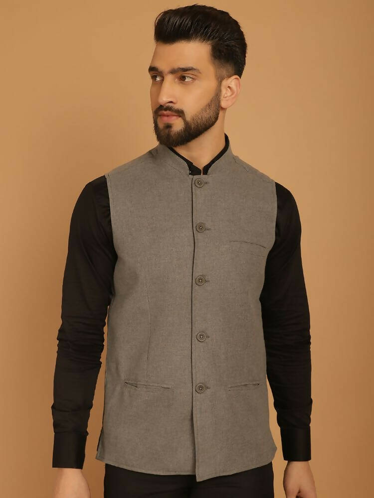 Even Apparels Nehru Jacket With Welt Pockets - Grey | Grocsy