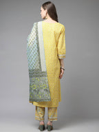 Yufta Yellow and Blue printed kurta with Trouser and Dupatta | Grocsy