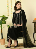Myshka Women's Black Georgette Kurta & Palazzos With Dupatta Party Sets | Grocsy