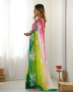 Green Georgette Pedding Color, Embroidery Work Party Wear Saree - Erisha | Grocsy