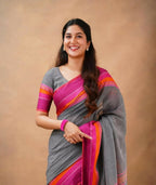 Exclusive Collection Grey Beautiful Khadi Cotton Handloom Saree | Grocsy