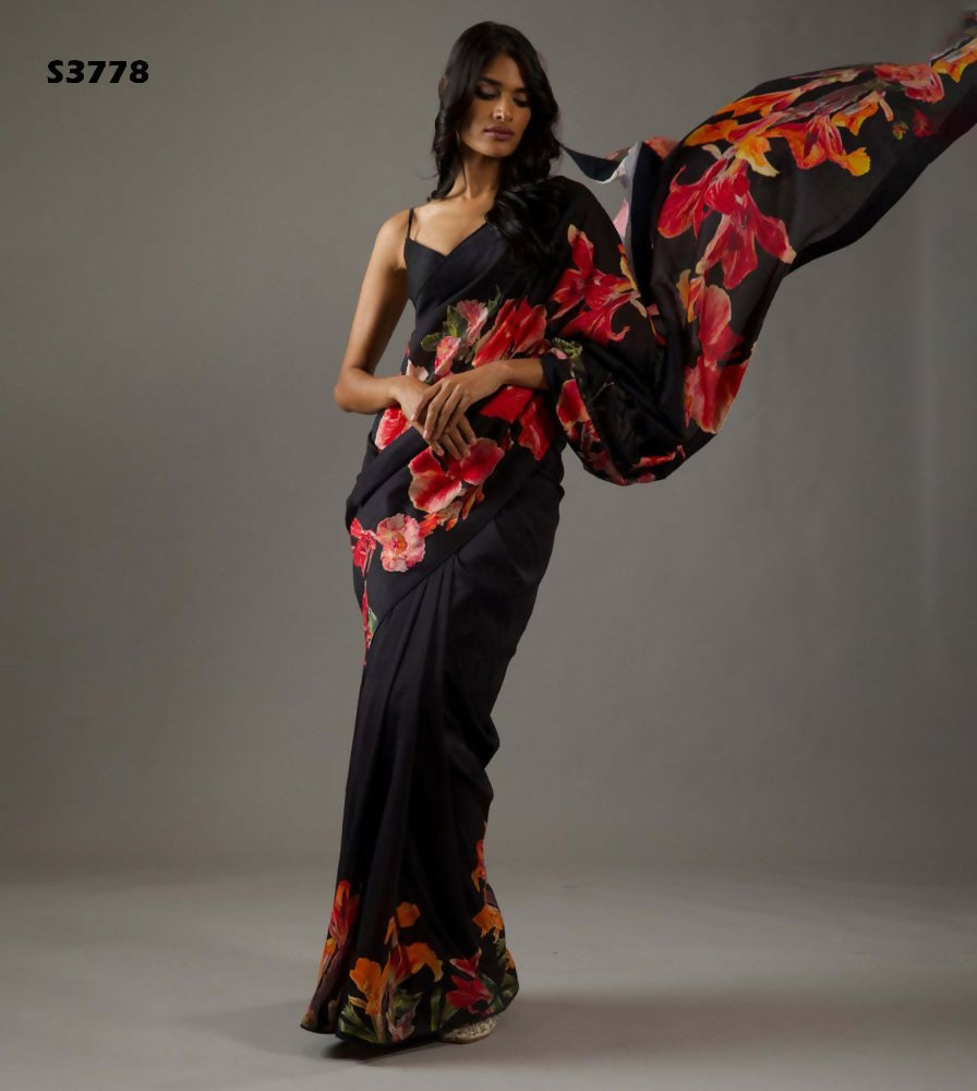 Black Bright Moss Designer Digital Printed Party Wear Saree - Be Verly | Grocsy