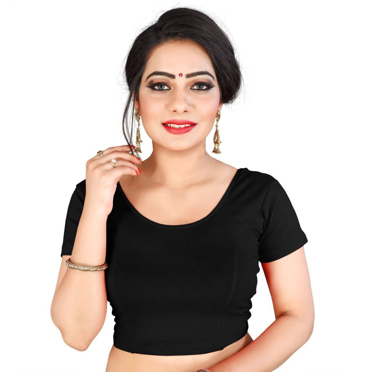 Vamika Black Lycra Plain Blouse | Grocsy