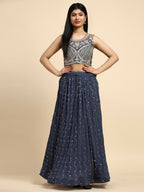 Dark Grey Georgette Embroidered Lehenga choli with Dupatta - Dhara | Grocsy