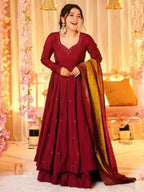 The52 Women's Beautiful Printed Work Viscose Fabric Flared Anarkali Palazzo and Dupatta Set | Grocsy