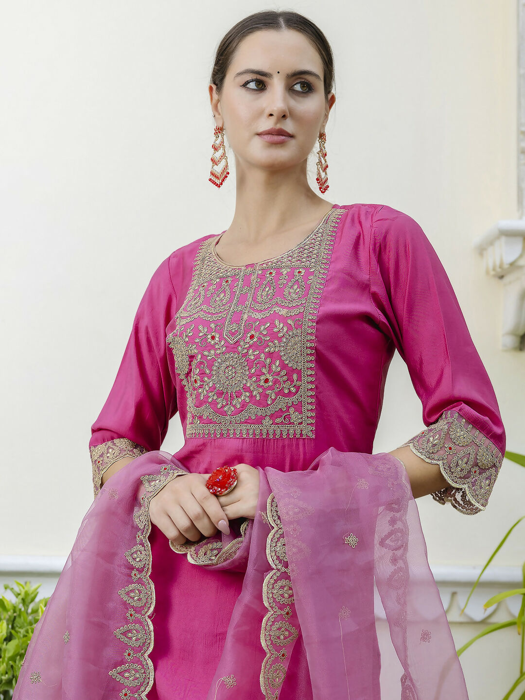Vellora Rich Rani Pink Embroidery Work Readymade Salwar Suit | Grocsy