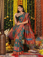 Shree Shyam Fashion Linen Cotton Rama Green Saree | Grocsy
