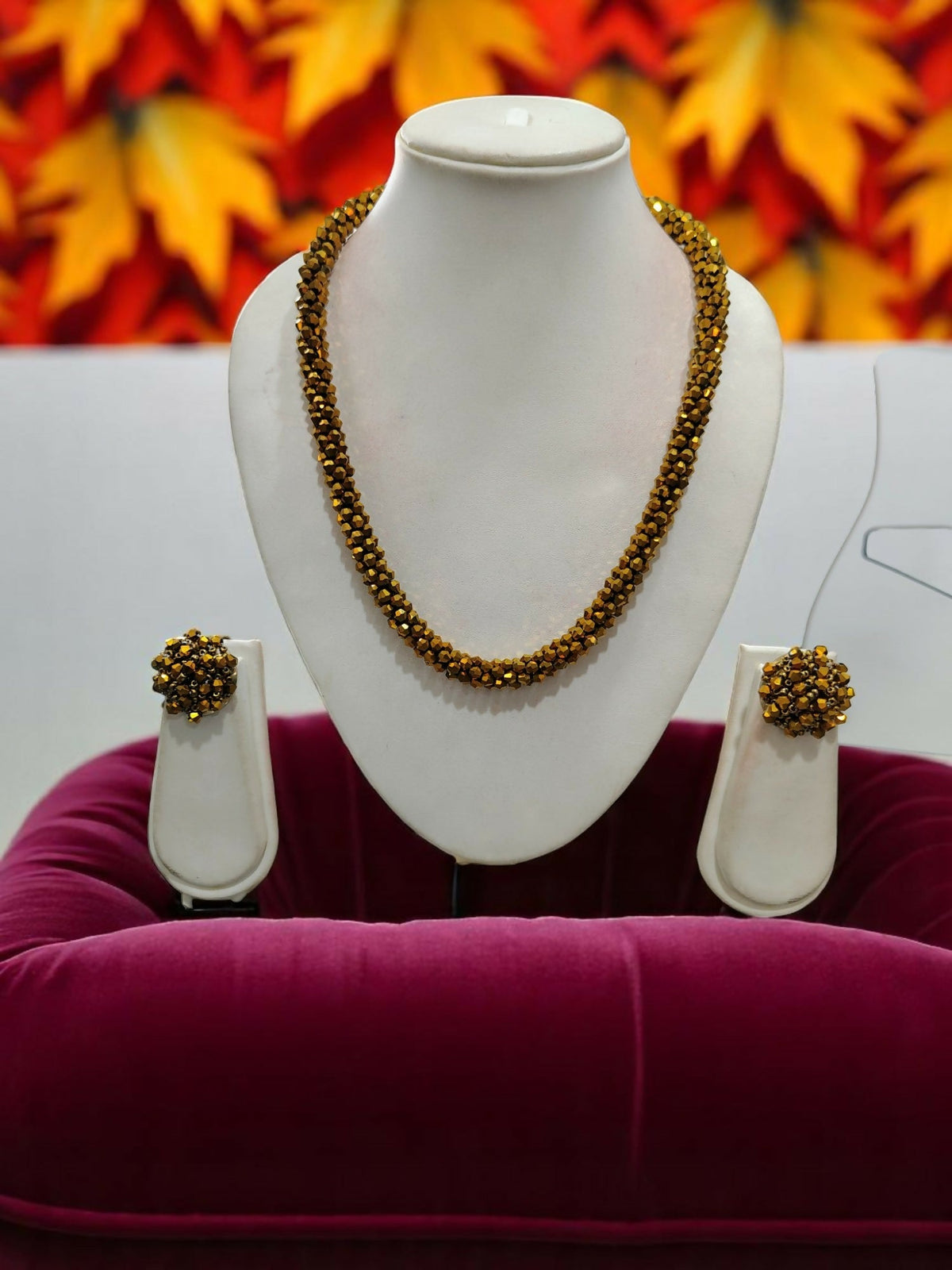 Inhanns Noor-E-Jalwa – Handmade Crystal Bead Necklace / Necklace With Earrings -Adjustable - Golden | Grocsy