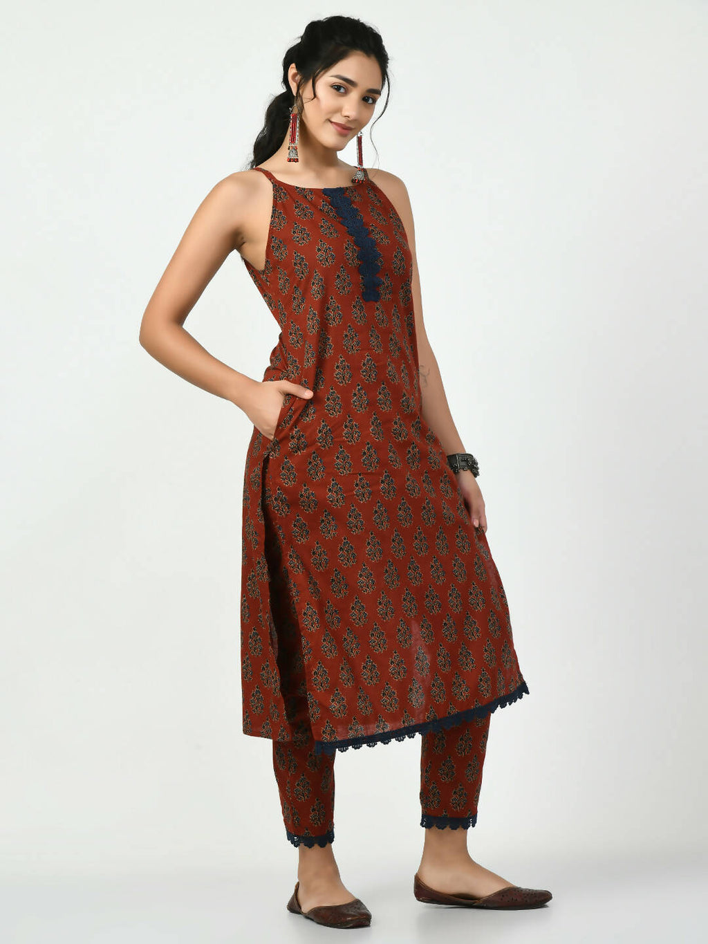 Myshka Women's Rust Straight Printed Kurta | Grocsy