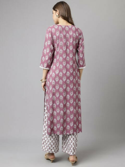 FIORRA Women's Light Purple Cotton A-Line Kurta Palazzo Set | Grocsy