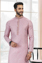 Raivat Ethnic Cotton Thread Work Kurta Pajama In Baby Pink Colour | Grocsy