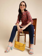 Red Poly Rayon Digital Printed A-line Top - Tarini | Grocsy